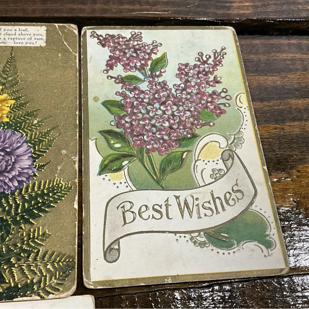 Antique Lot of 8 Assorted Purple Flower Postcards Best Wishes Greetings